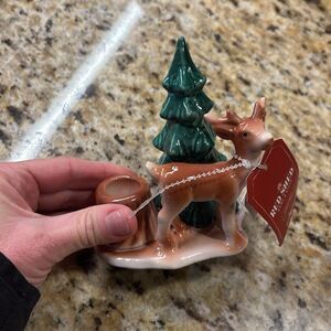 NWT Red Barn Cast Iron Winter Deer Candle holder